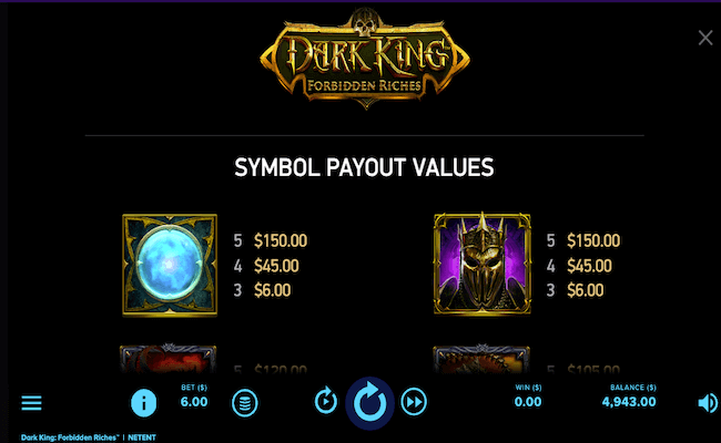 dark king forbidden riches symbol payout values