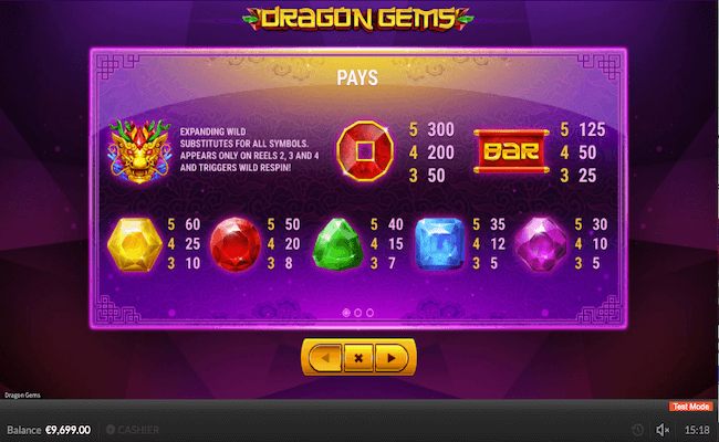 dragon gems paytable