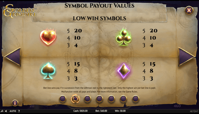 golden grimoire low win symbols