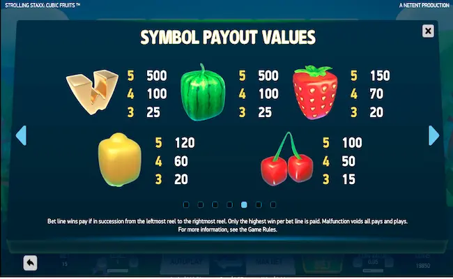 strolling staxx symbol payout values